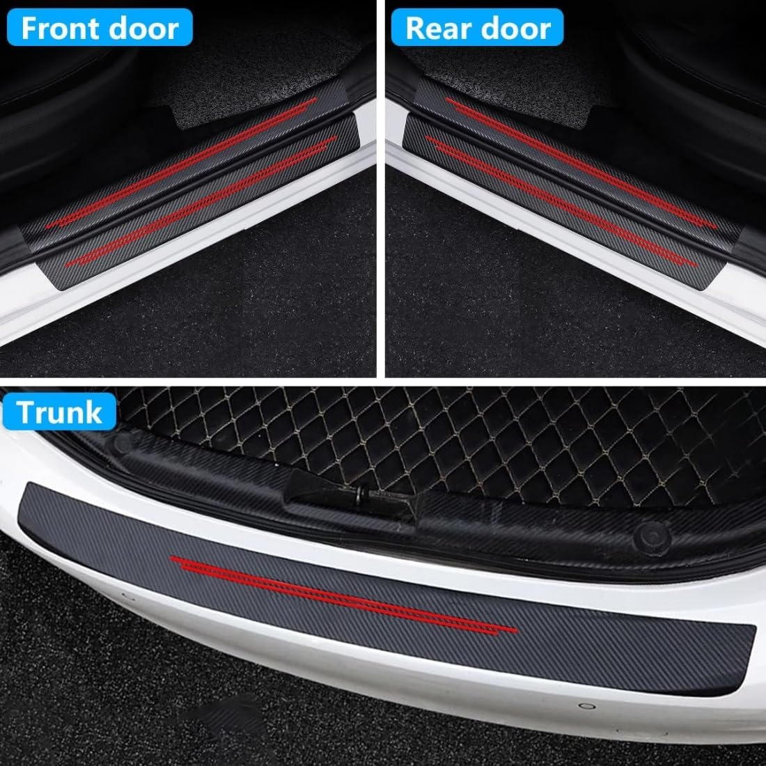 5 PCS Car Door Sill Protector for Subaru Forester 2019-2025, Carbon Fiber Wrap Scratch Protection Threshold Rear Bumper Guard Stickers(Red)