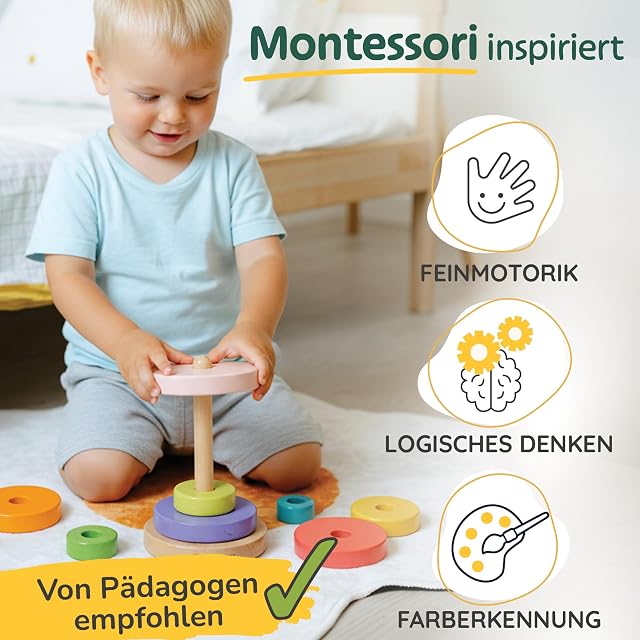 Foto 5 de 8 de Merle Toys® - Torre para apilar para beber, 100% FSC, certificado de juguete de madera, juegos de Montessori…