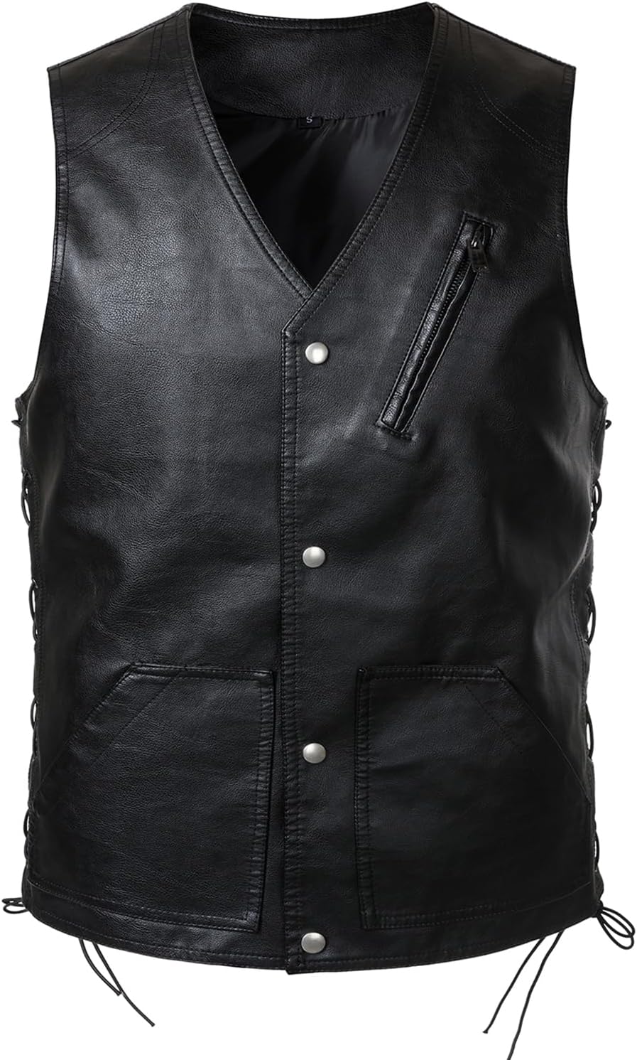 FANARCHER Faux Leather Men's Motorcycle Vest Club Style Rider Snap Button cool Jacket with Zipper