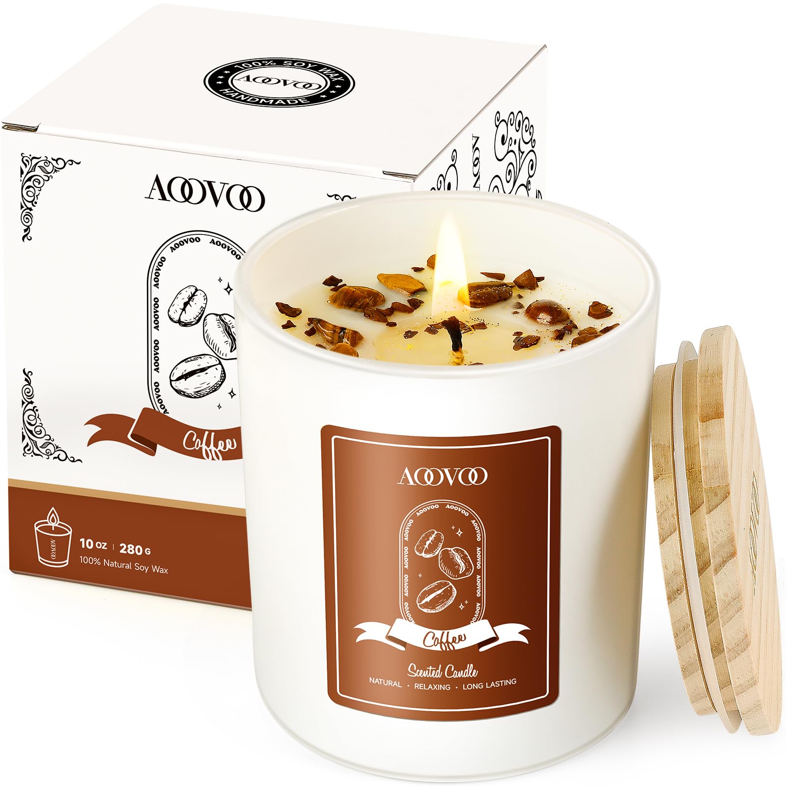 Candele profumate per caffè macchiato da donna, candela per aromaterapia con cristalli all'interno, 284 ml, durata di combustione 60 ore, candele di soia per la casa, regalo di compleanno, San
