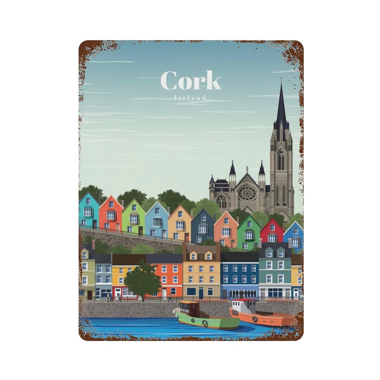 Travel to Cork Vintage Rust Metal Sign 15.7"x11.8", Ideal for Basement, Hobby Room And Garage Decor