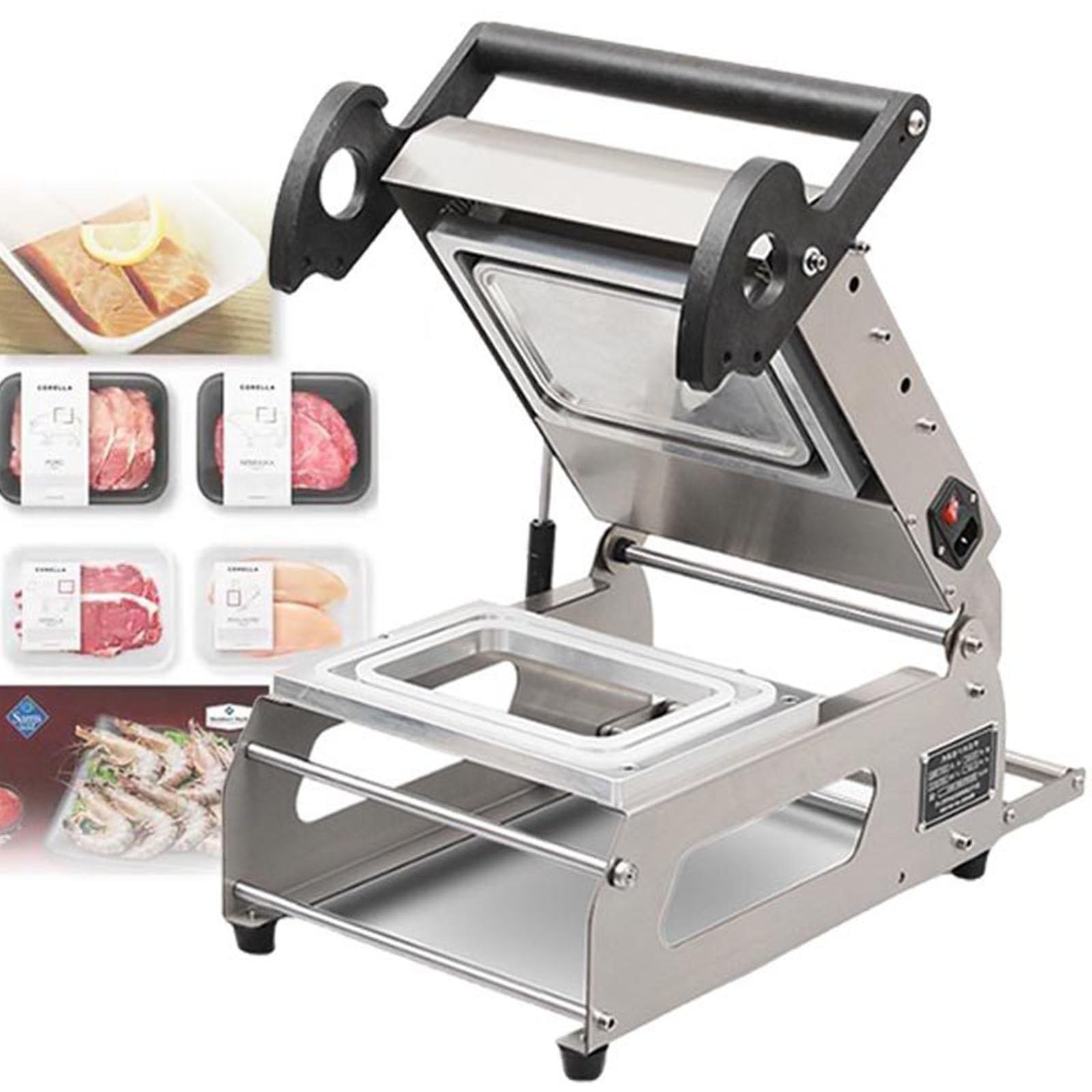 Professionelle manuelle Versiegelungsmaschine für Lebensmittelbehälter, Handpresse, Heißsiegelung, Edelstahlkonstruktion, 7–8 Dichtungen/Min., für gewerbliche Nutzung, Fleisch, Steak, zubereitete
