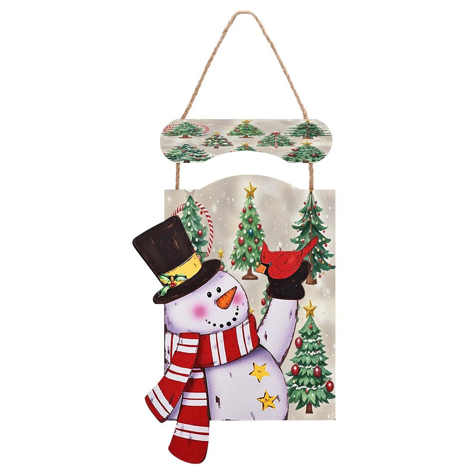 Panneau de Noël en bois avec corde et impression bonhomme de neige pour décoration murale festive