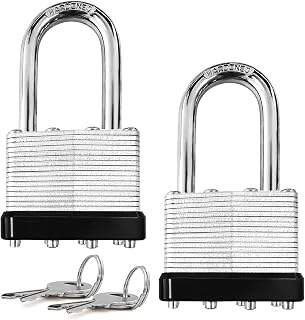 2 Pack Padlocks with Same Key, Heavy Duty Laminated Padlock with Long Hardened Shackle for Indoor/Outdoor Use, Candados para Puertas