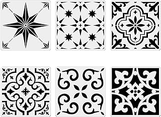 6Pieces Floor Stencil Reusable, 12 x 12 inch for Tile Floor Slabs Wall Stencil Wood Painting Template Paint Stencils for Walls Furniture Garden Patio Bathroom Decor DIY