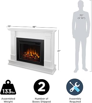 Real Flame Silverton 48 Electric Fireplace with Mantel for Living Room or Bedroom, Replaceable Fireplace Insert Heater, Realistic Log and Flame Effect, Remote Control, Timer, White