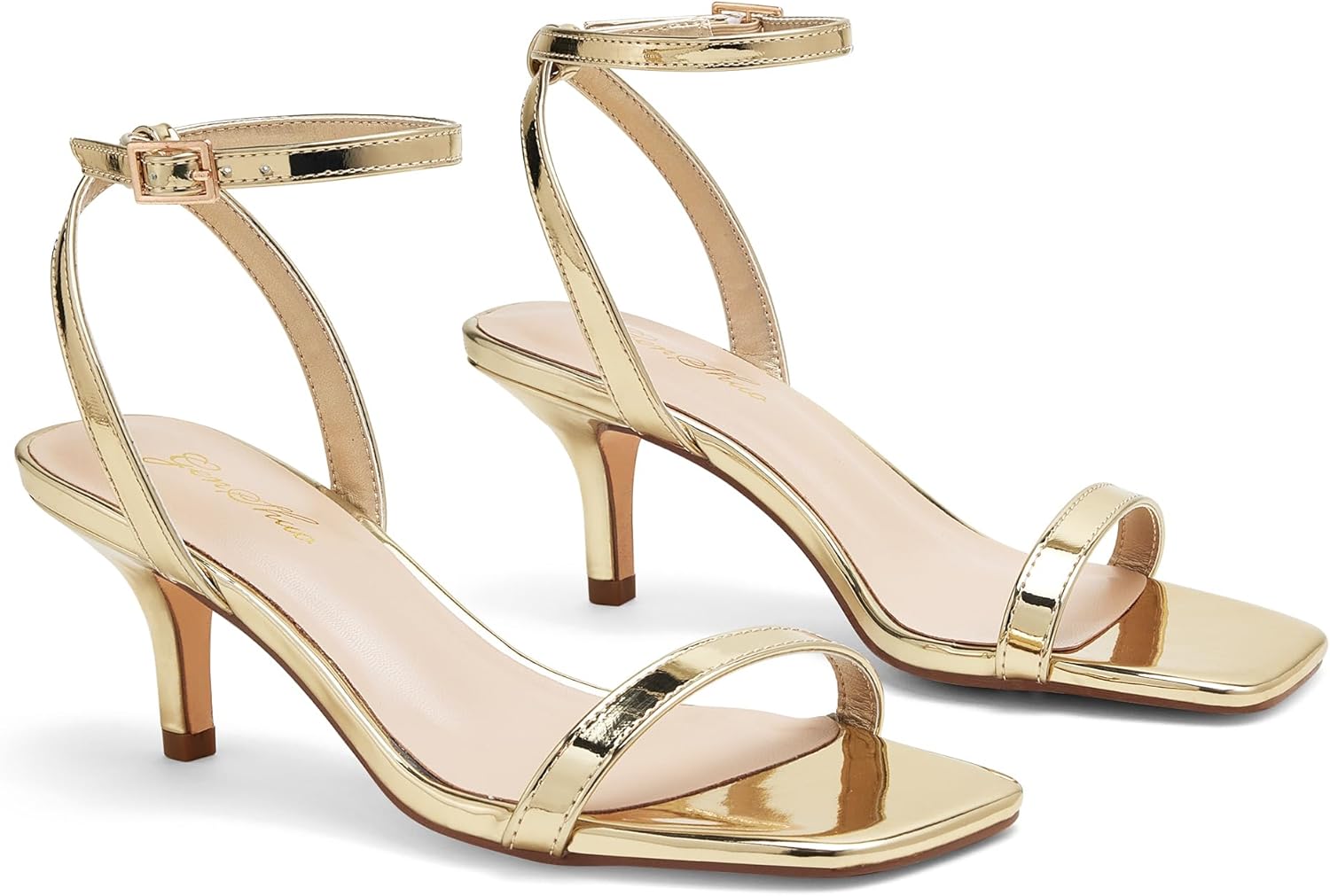 GENSHUO Women's Kitten Low Heels Square Open Toe Ankle Strap Sandals Sexy Strappy 2 Inch High Heels for Women Comfort Dress Party Wedding Shoes - Image 5