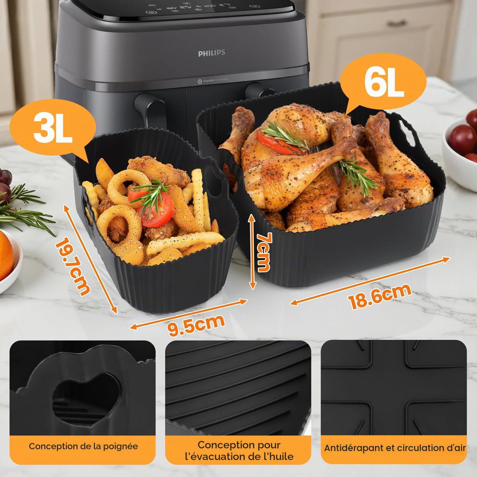 26 Pcs Air Fryer Accessoires, Moule pour Philips Air Fryer Dual Basket 3000-5000 serie 9L (6L/3L)