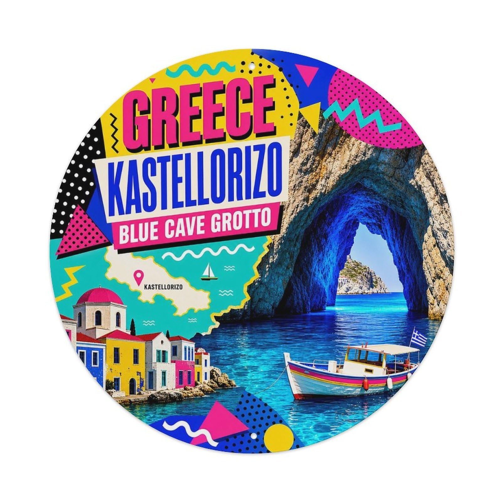 Kastellorizo Blue Cave Greek Color Block Island Travel Metal Tin Sign