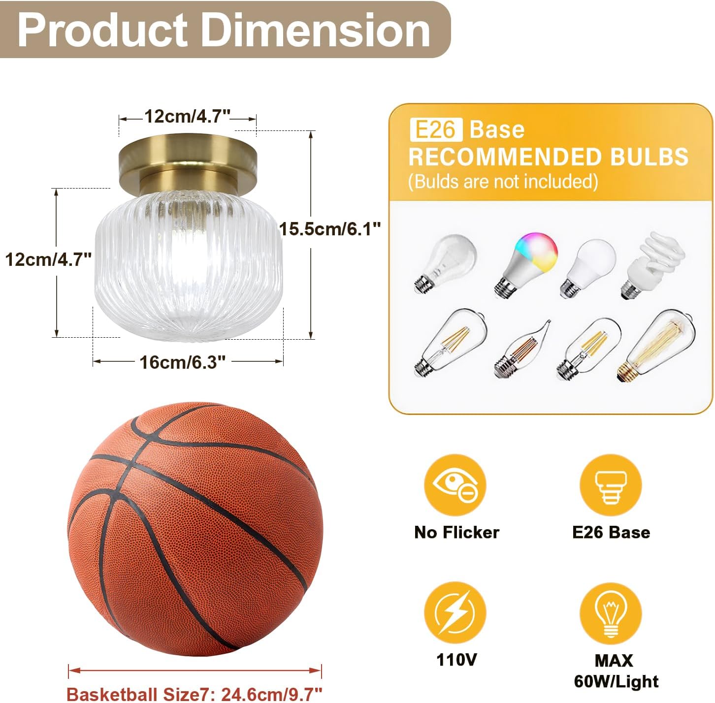 Bubble Glass Semi Flush Mount Ceiling Light Clear Ribbed Glass Flush Mount Ceiling Light Vintage School House Lighting Fixtures Brass Hallway Light Fixture