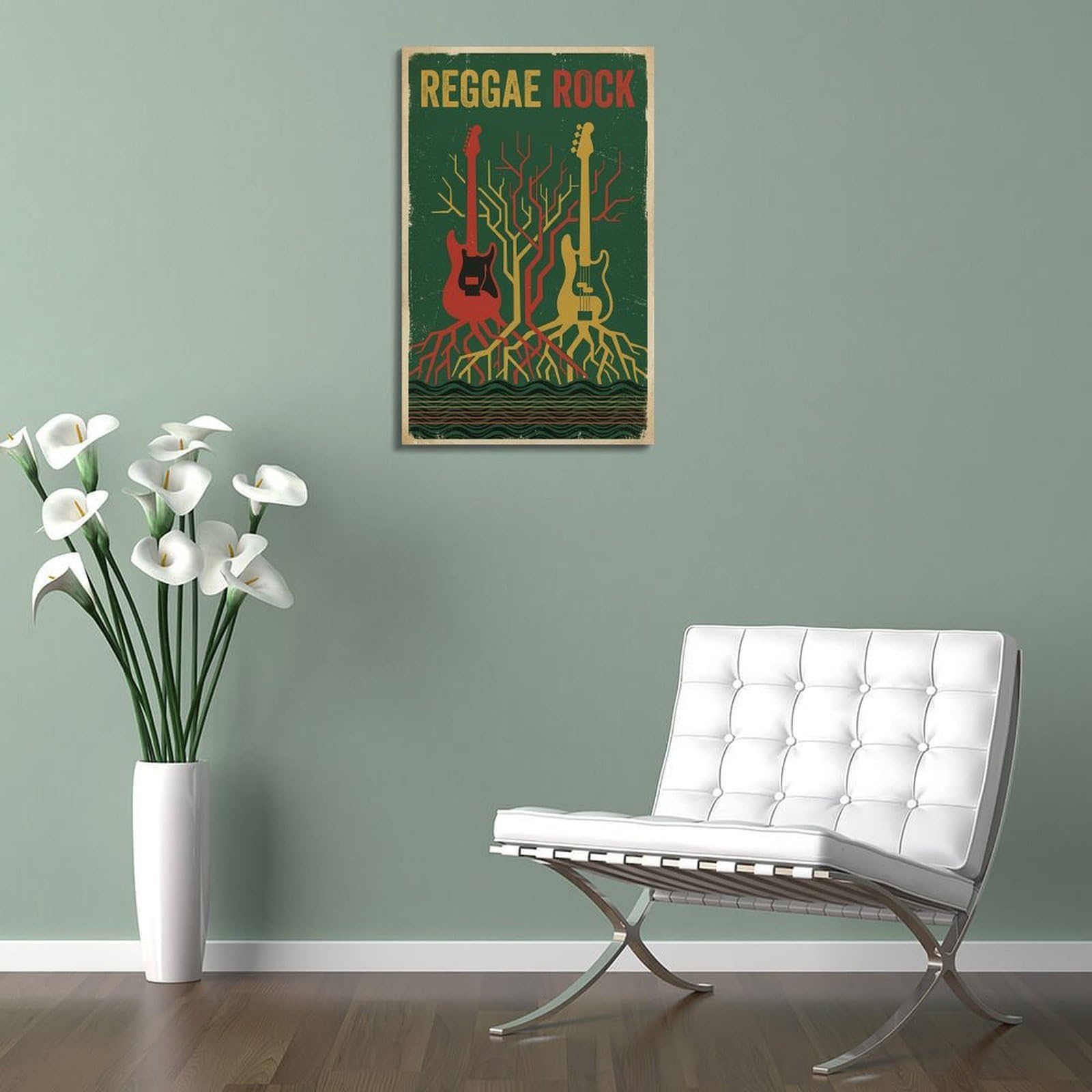XKUGA Poster con stampa su tela, motivo: albero della vita, chitarra e basso, reggae rock, moderno, decorativo, decorazione artistica da parete per famiglia, grotta degli uomini, sala giochi, camera