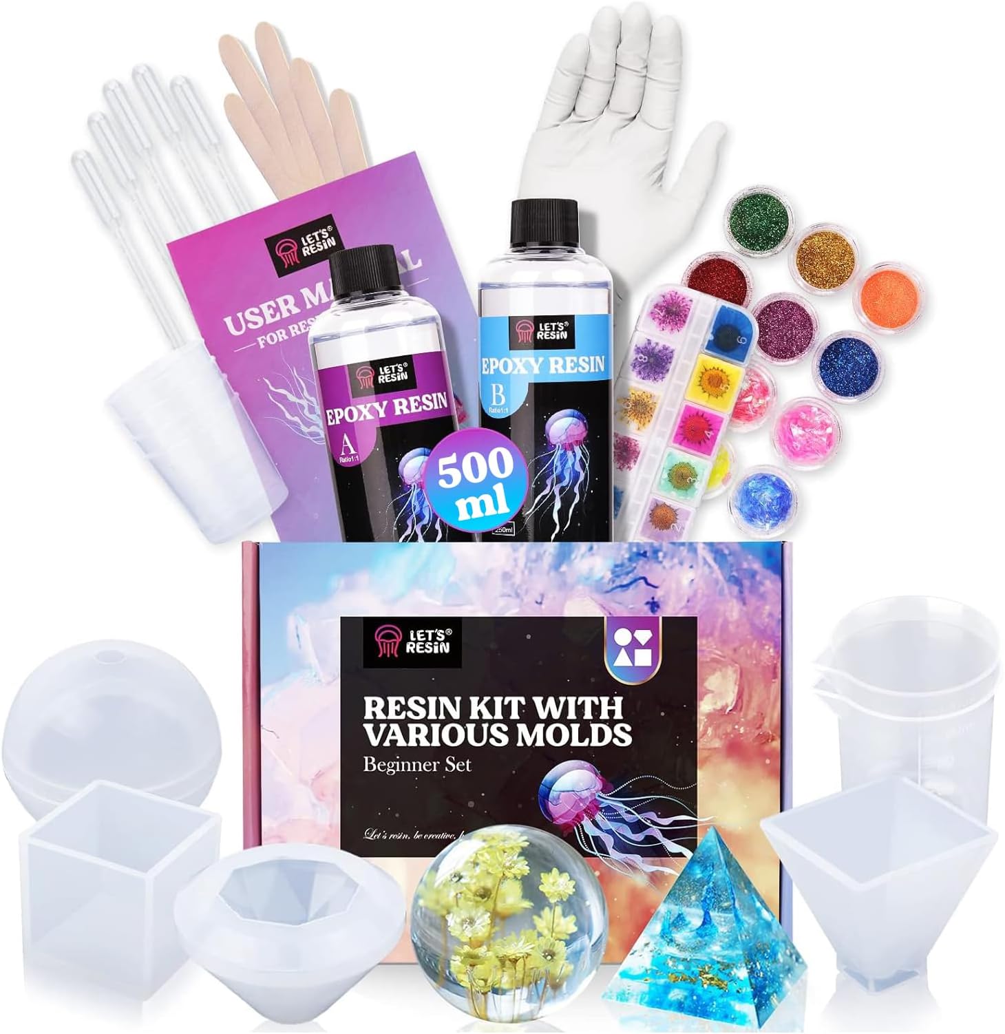 LET’S Resin 16OZ Resin Molds Silicone Kit Complete Set Bundle with