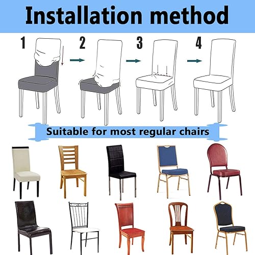 Miniatura 5 de ILMF Jacquard Dining Chair Slipcovers, Washable Stretch Elastic Spandex Dining Room Chair Covers Universal Removable Armless Chair Protector Cover