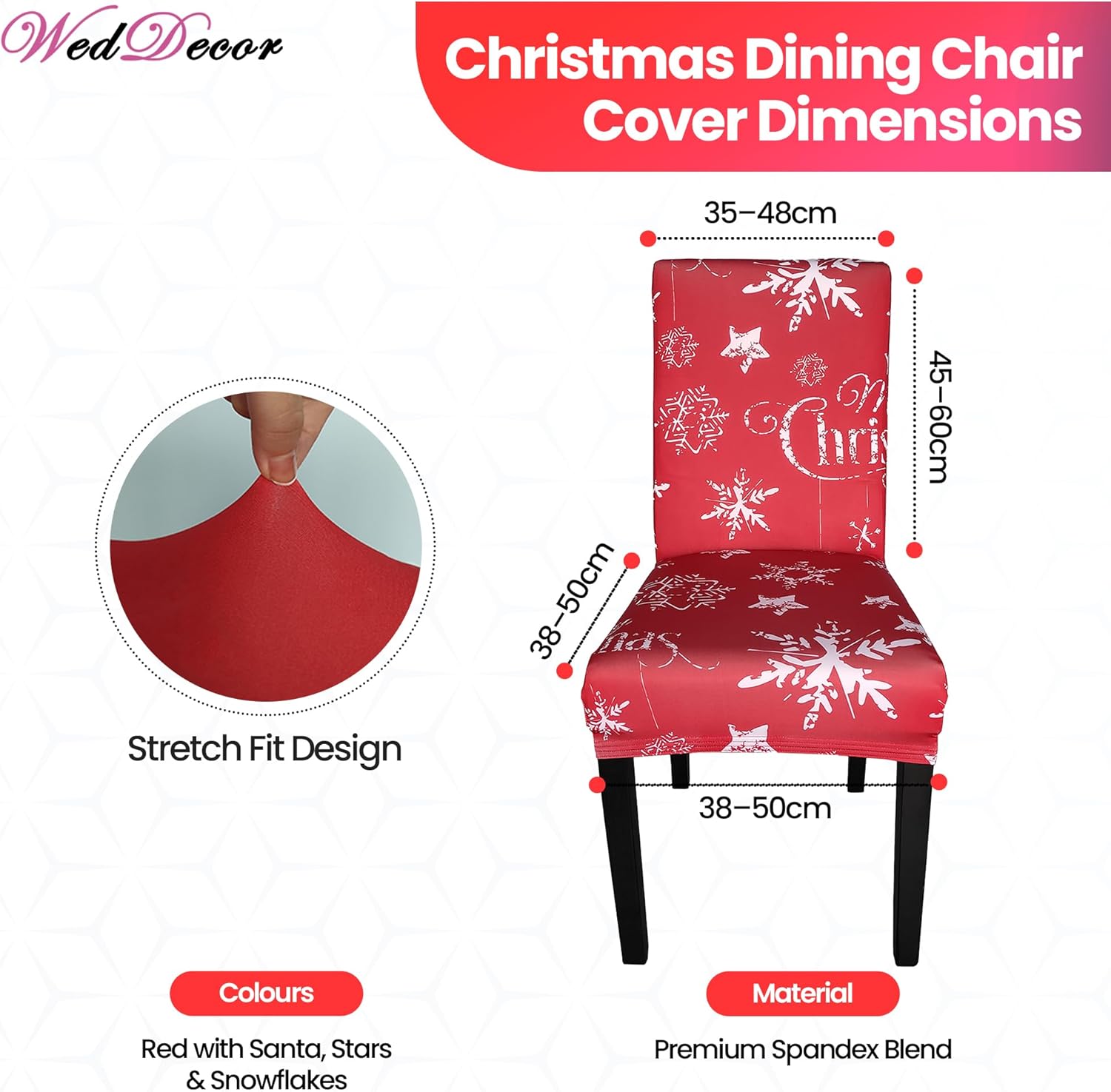 WedDecor Chair Cover, Elastic Chair Protector Seat Covers, 4pcs Christmas Stretch Printing Dining Chair Covers Removable Washable Spandex Slipcovers for High Chairs (Red Flakes)
