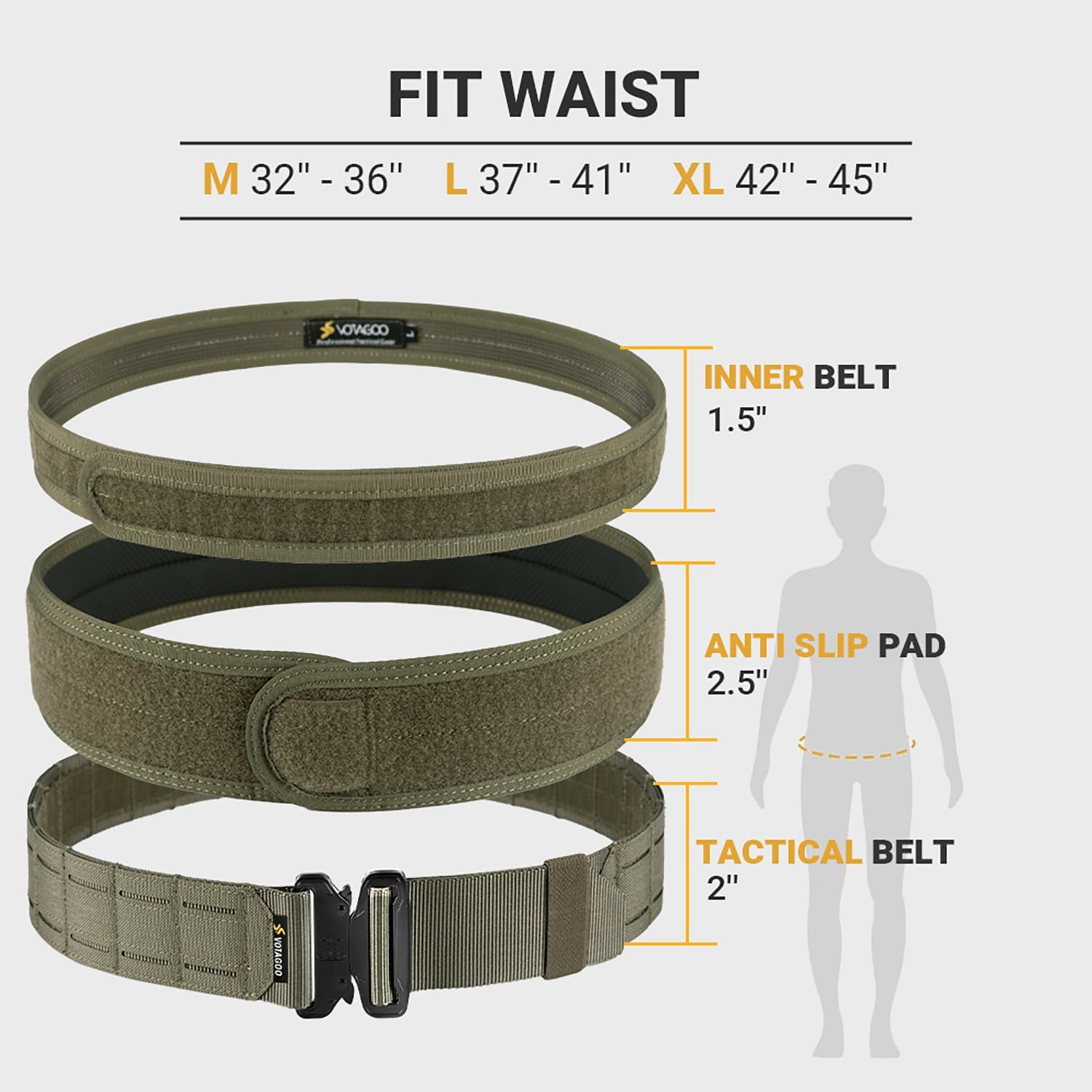 VOTAGOO Tactical Battle Belt with Quick Release Buckle MOLLE System, Heavy Duty Gun Holster Belt