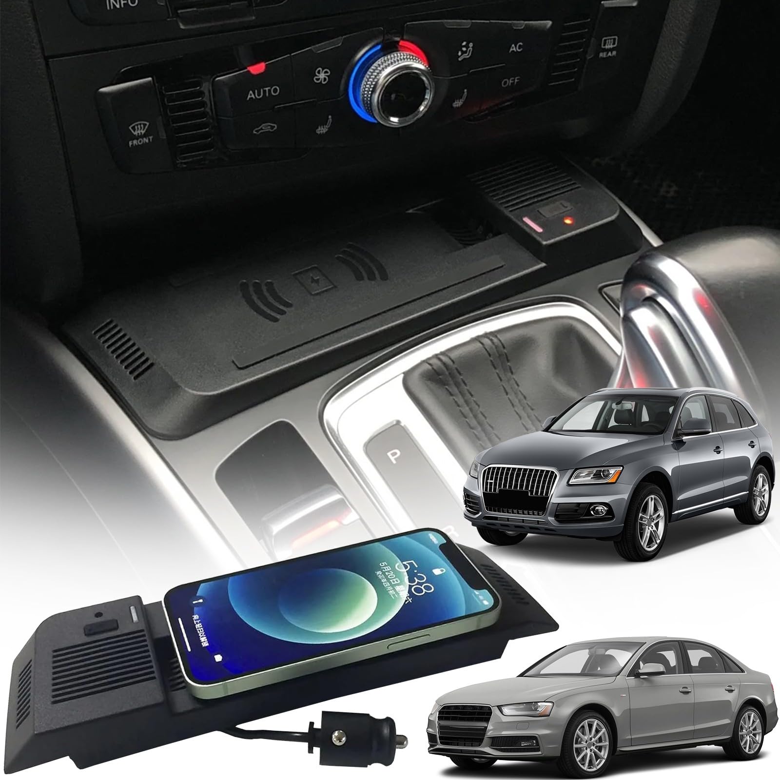 Kabelloses Auto Ladegerät für Audi A4 B8 Allroad Q5 SQ5 A5 S5 RS5 Zubehör | 15W Schnellladendes Handy-Ladegerät für Audi A4 2008-2016 Audi A5/S5 2008-2016 RS5 2012-2014 Audi Q5 2010-2018 SQ5 2014-201