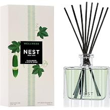 NEST New York Reed Diffuser, Cucumber & White Sage - The Wellness Collection - 5.9 fl oz - Fragrance for Up to 90 Days - Reusable, Refillable Glass Holder - Includes 8 All-Natural Reed Sticks