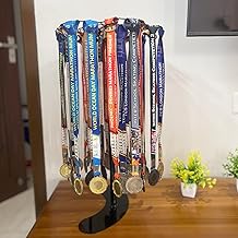 Rotating Medal Display Stand for 75 Medals – Tabletop Medal Hanger for Home Décor | No Drill, No Tools | Space Saving Award Display Rack for Kids & Athletes | Sports – Black Metal Frame