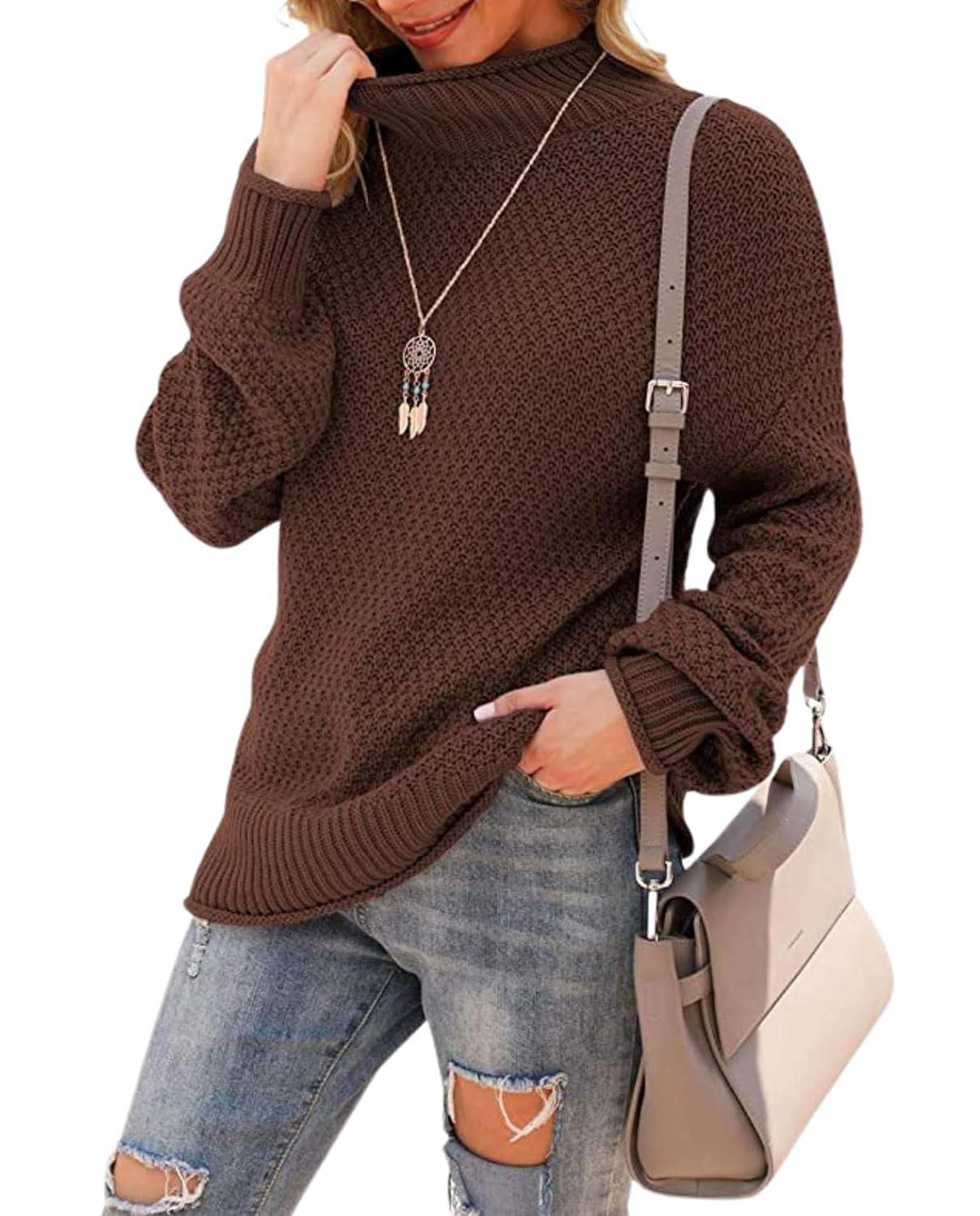 Womens Oversized Turtleneck Pullover Batwing Sleeve Casual Sweater Long Sleeve Warm Top for Vacation Wear