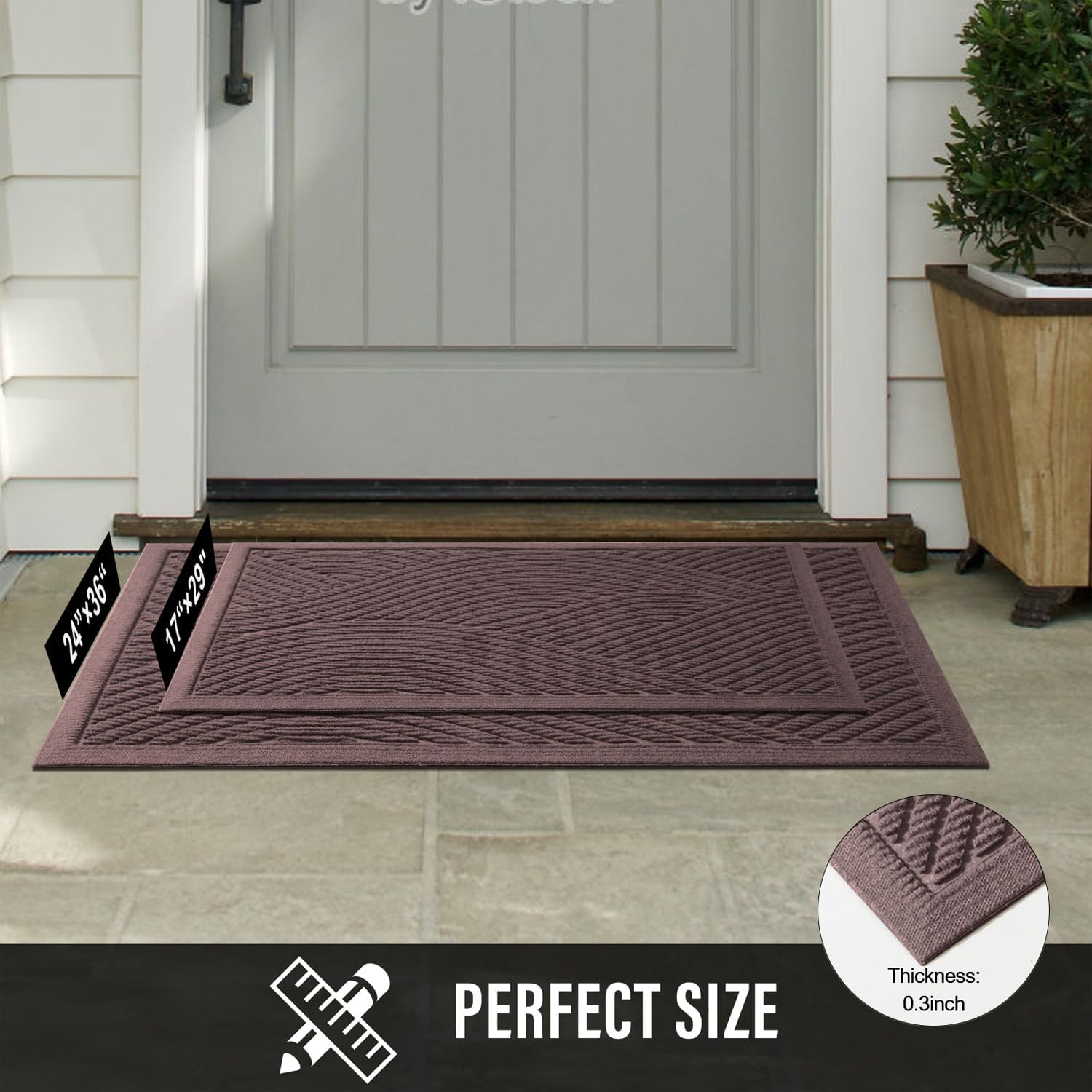 Sturdy Front Door Mat, Absorbent Muddy Dirt Resist Welcome Door Mats Outdoor Indoor, Stain and Fade Resistant, Non-Slip Backing Entry Mat Low Profile Doormat for Entryway, Coffee