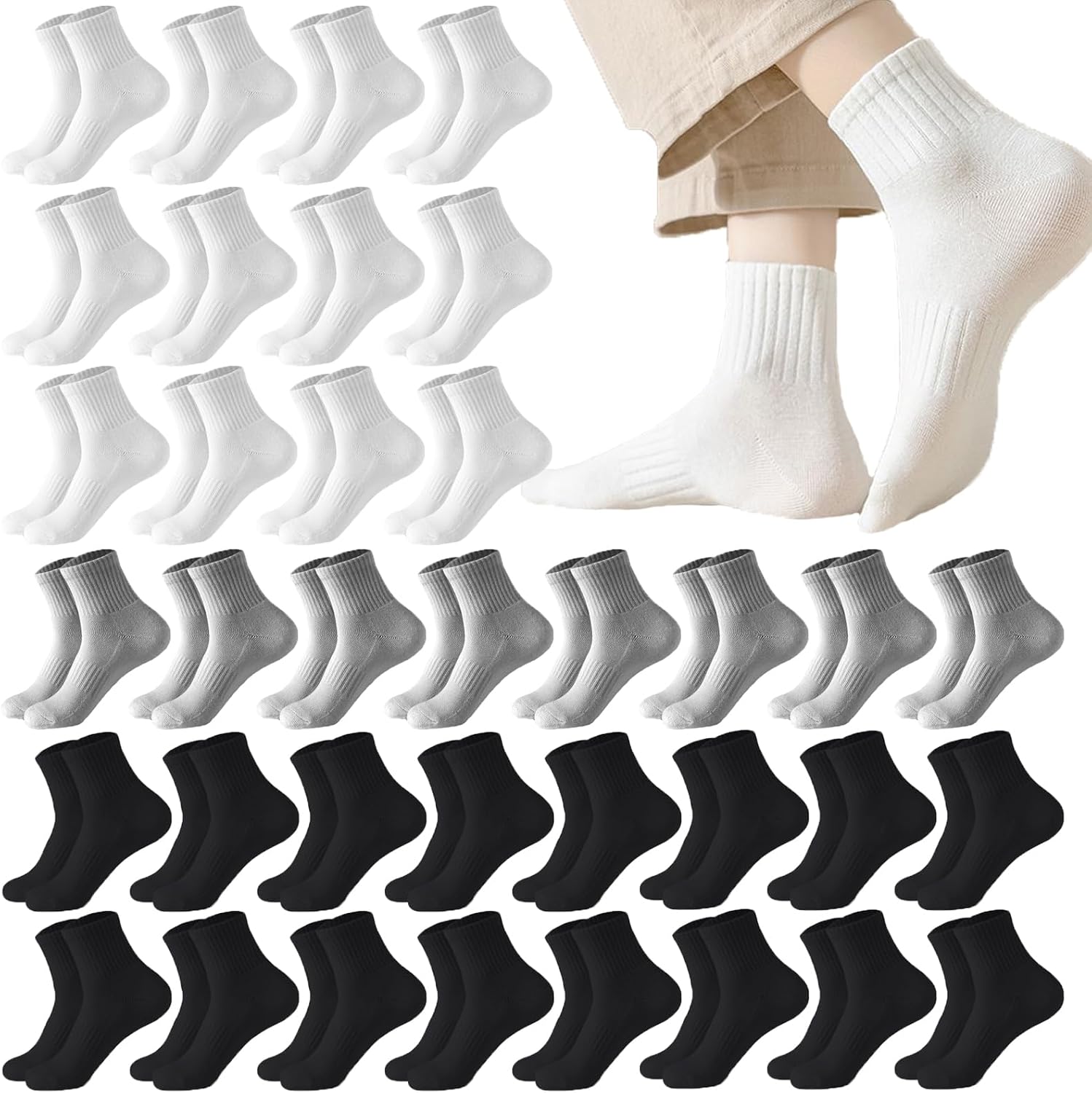 8-20 Pairs Quarter Ankle Socks for Men Athletic Running Cotton Active Socks for Performance Training Sporting