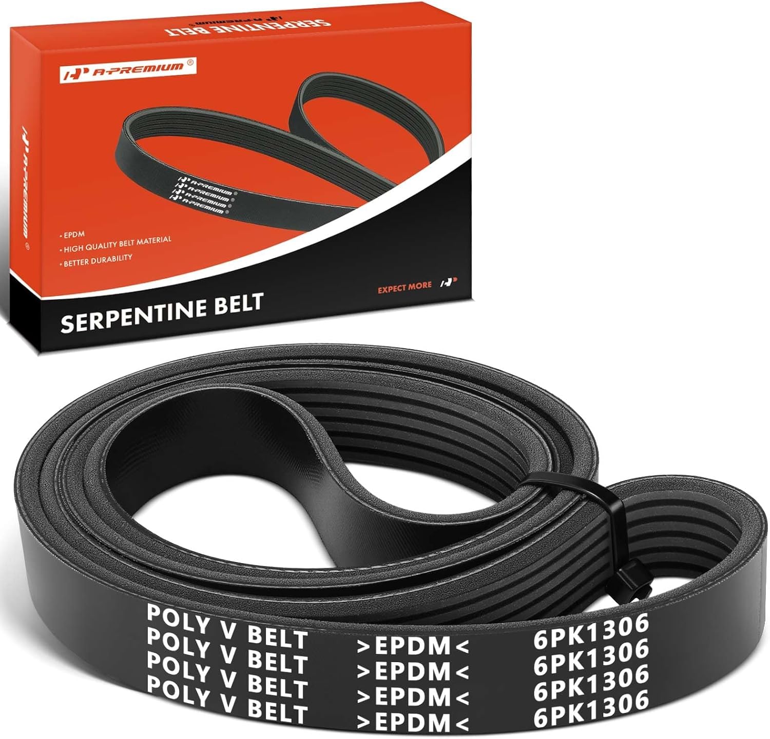 A-Premium 51.41 In Serpentine Drive Belt Fit For Mazda 3 2004-2013, 3 Sport 2009-2013, L4 2.0L, Gas Only