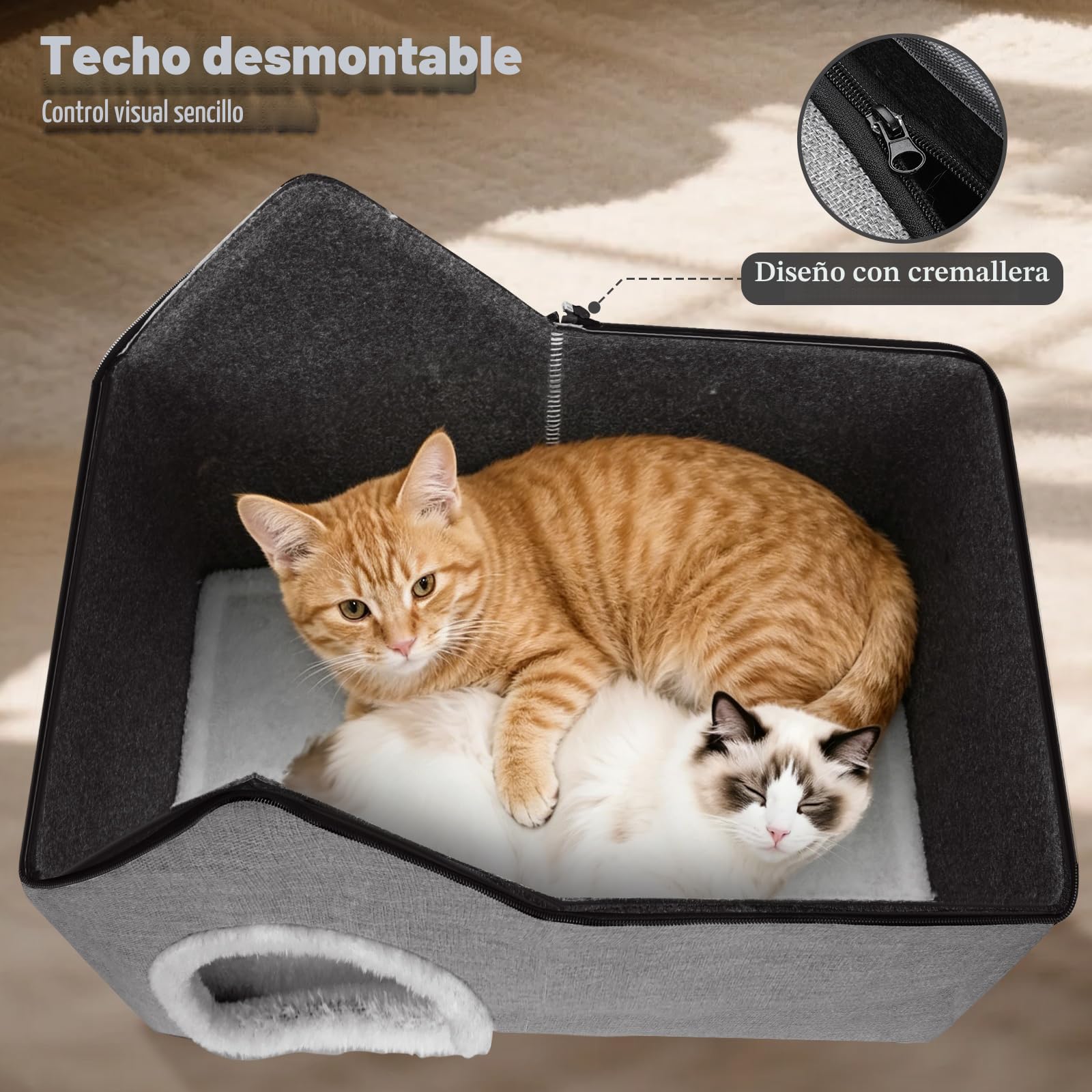 Zvonema Casa para gatos, 2 pisos, cueva de fieltro, protección de las uñas de los gatos, estable casa para gatos interior con cojín suave y lavable, cama plegable para mascotas pequeñas y medianas, 57