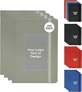 Personalized Notebook, Custom Journal with Logo and Text, Soft Cover, Lined pages, Pocket Notebook, 4.13 x 5.75 in, 250 Pack, Gray, Office Supplies for Business, Corporate Gifts, Events