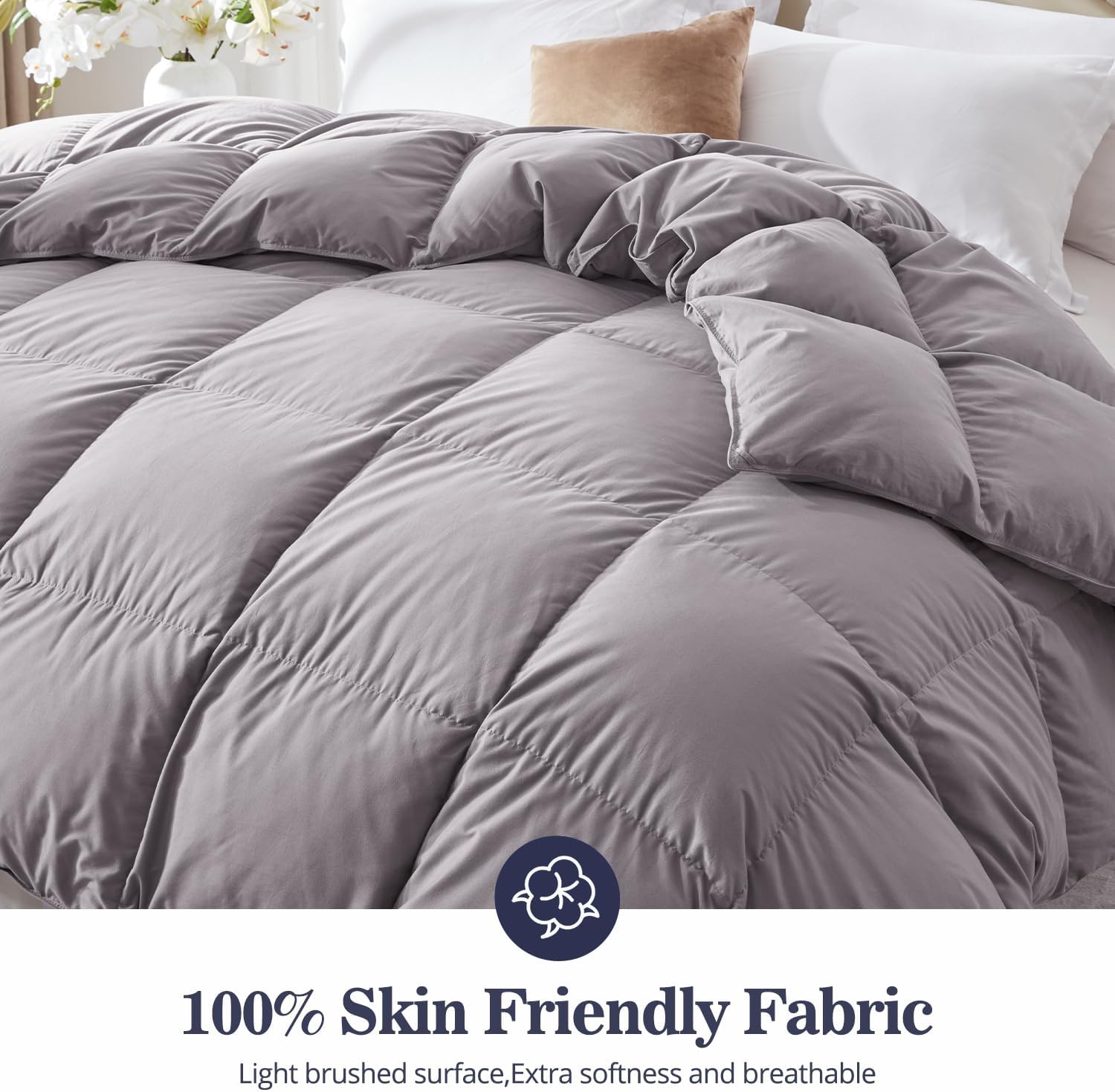 Globon Down Comforter King Size，All Season Duvet Insert，Ultra-Soft Cotton Shell,680 Fill Power, Medium Warmth with Corner Tabs, Grey - Image 3