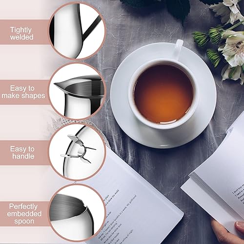 Miniatura 4 de Juego de crema y azucarero de acero inoxidable, taza de leche con leche, jarra de crema y azucarero con tapa, bandeja para cuchara para café, juego