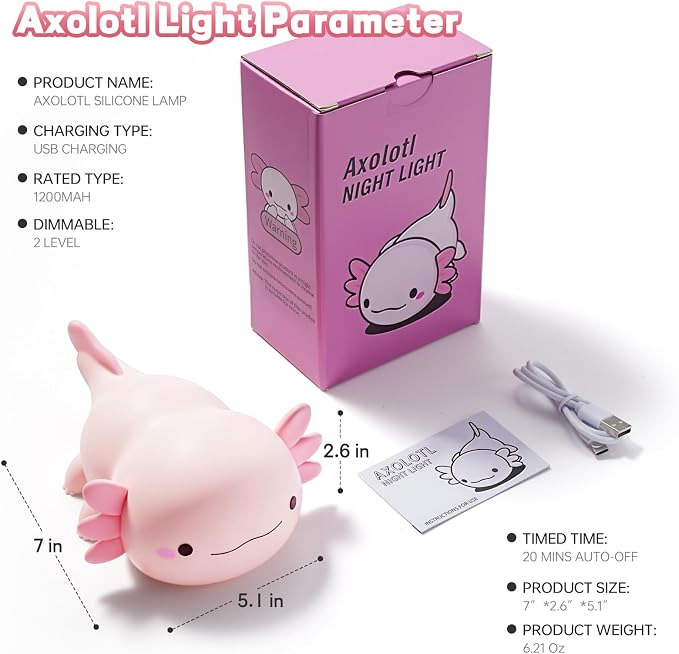Lámpara de Noche Axolotl para Niños, Adorable, Recargable, 20 min Timer miniatura 7