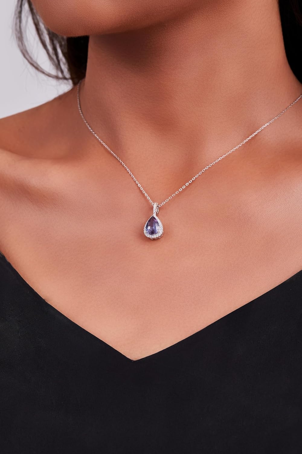 Color Change Alexandrite Necklace 925 Sterling Silver Hypoallergenic Halo Oval Cut Heart Shape Round Cut Solitaire June Birthstone Simulated Created Alexandrite Necklace For Women - Image 6