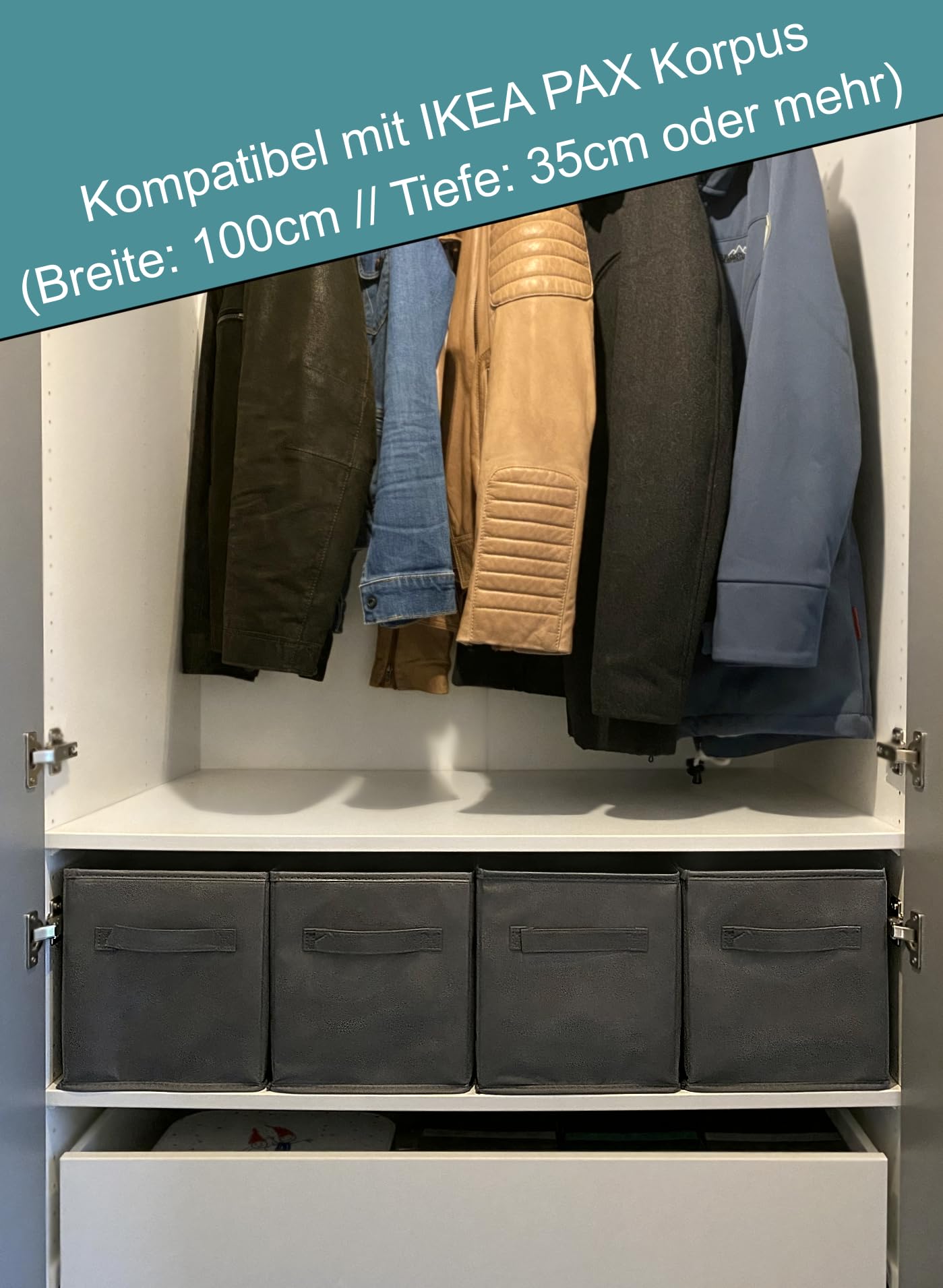 HAPPYNEST Aufbewahrungsbox 3er Set – Passgenau für IKEA PAX - Stabiler Organizer aus Vlies - Schrank Ordnungssystem mit Griffen