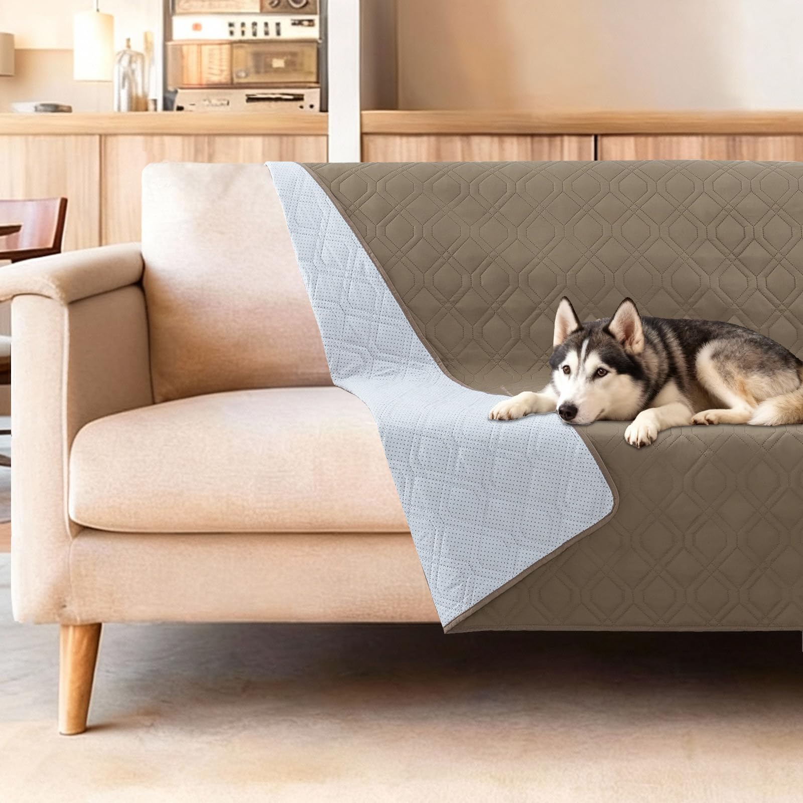 H.Versailtex Waterproof Non-Slip Sofa Seat Cover，Sofa Cover for Dogs 77×178 cm, Pet Sofa Protector for Cats, Taupe