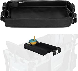 Double Sided Stroller Tray Fits for Wonderfold Wagon- Kids Snacks & Activities - Faux Leather Sides for Eating - Cup Holders & Mesh Pockets, Play On the Go, 15" L x 7.5" W x 3" H (W2 Series)