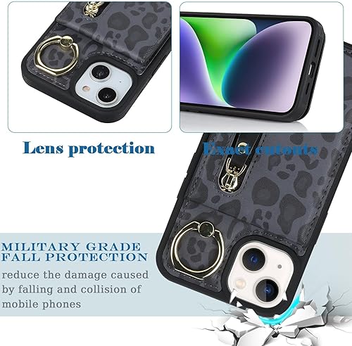 Miniatura 5 de Funda para iPhone 13 mini con tarjetero para mujer, para iPhone 13 mini, funda para teléfono con tarjeta de crédito con anillo, cremallera y