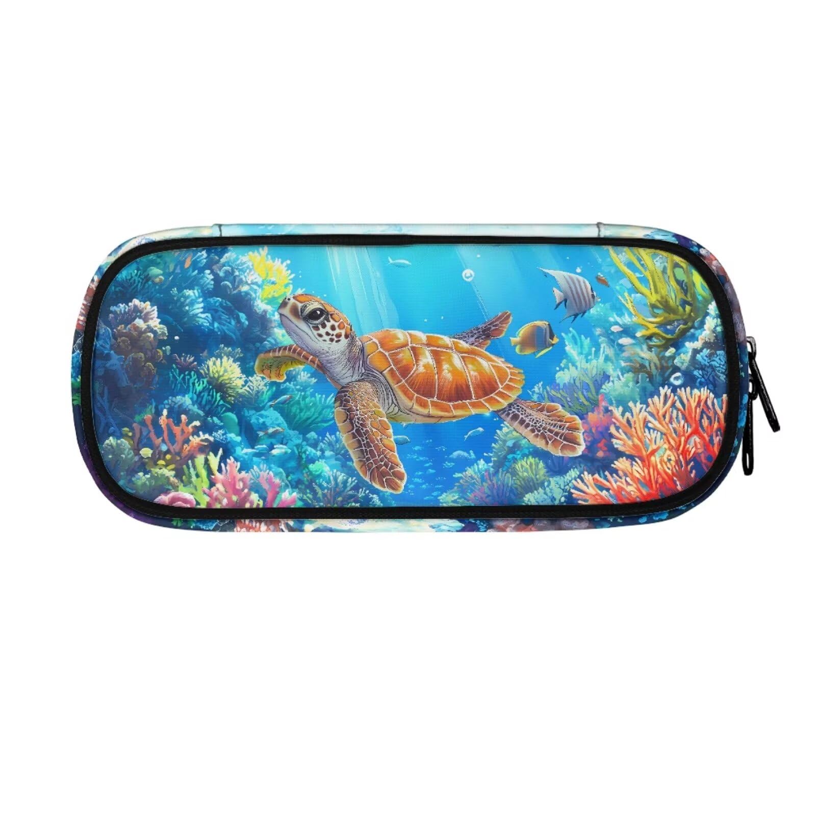 ASQVTIFE Kids Pencil Cases for School,Oceans Sea Turtles Pencil Bag with Compartments Big Capacity Pencil Case for Boys Ages 8-12 4 Hole Binder Mesh Zipper Case Pen Bag Pocket — image 1