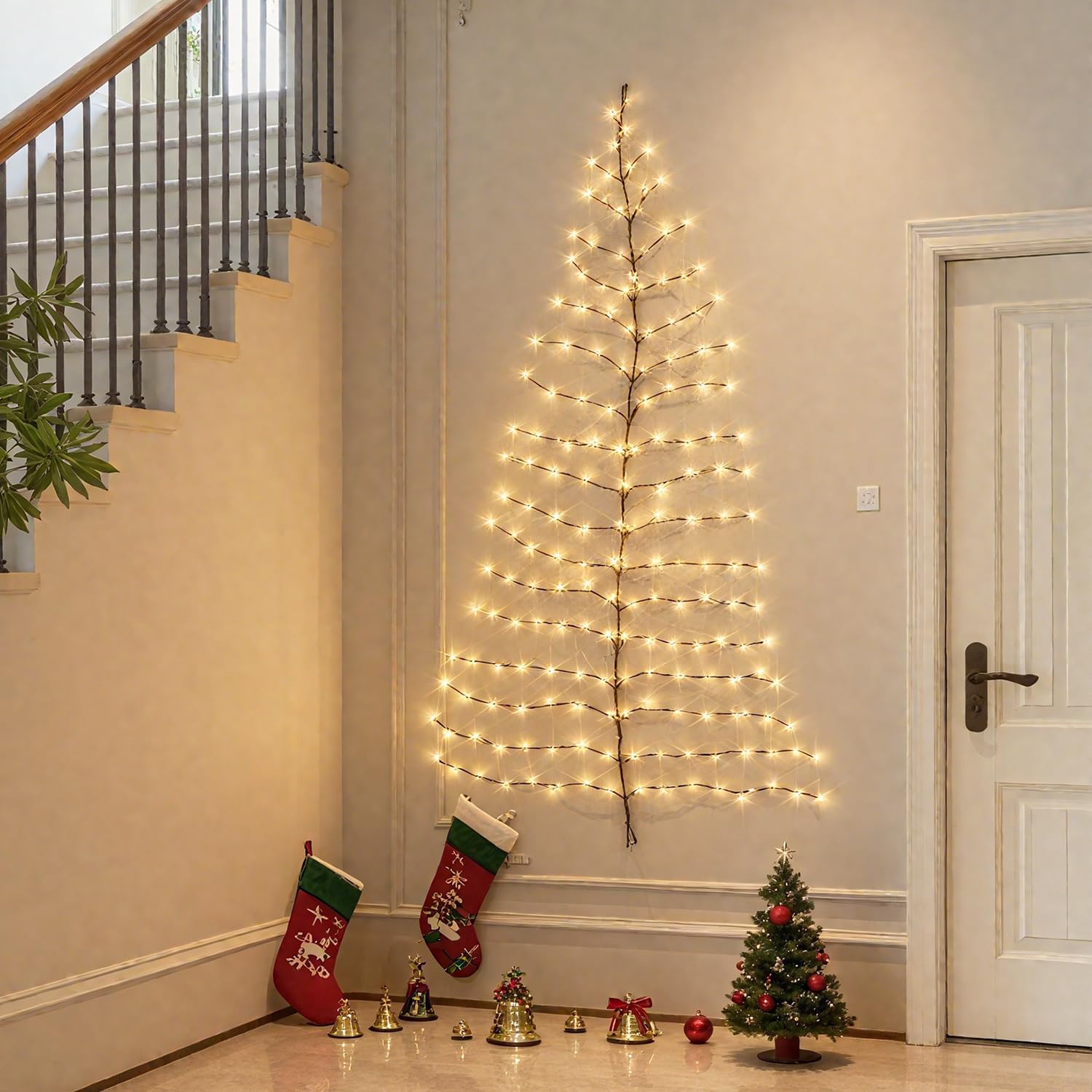 hairui lighted brown wall tree 6ft 180 warm white led lights for easter home fireplace christmas decoration inside outside 6ft brown