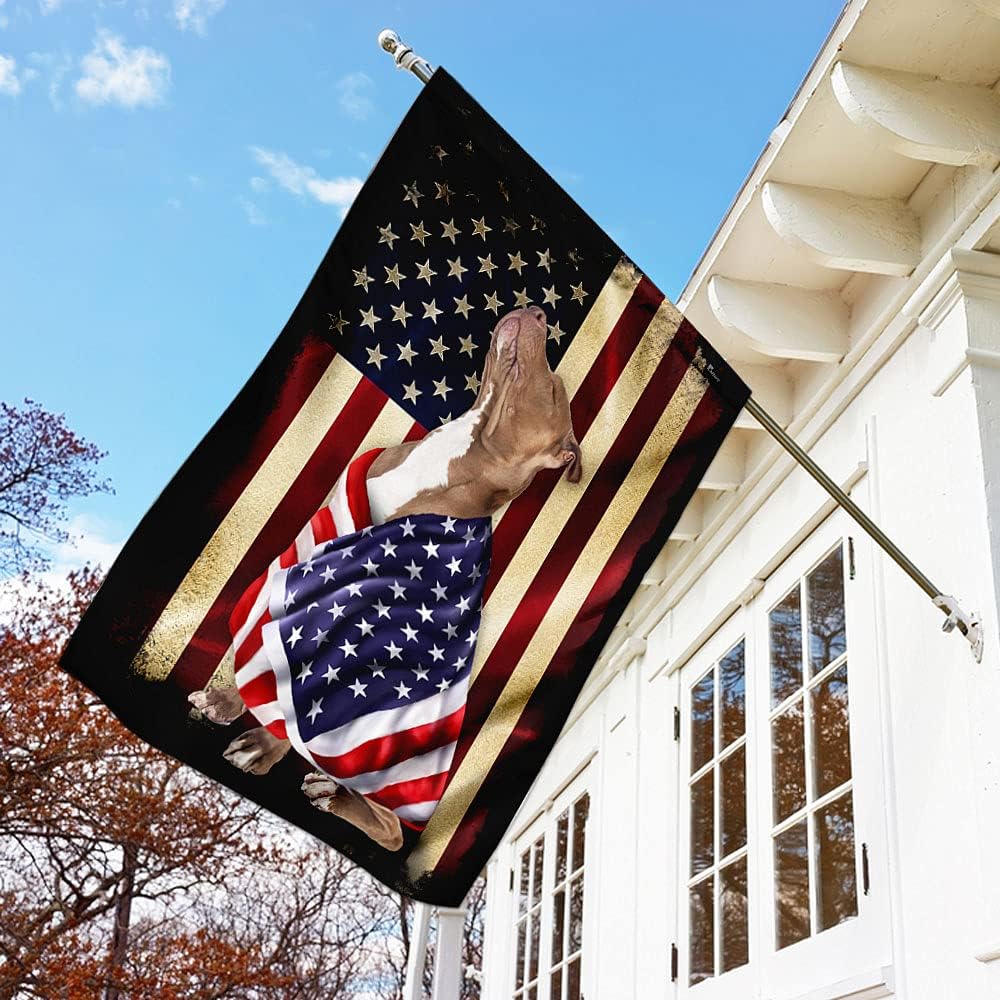 American Flag-Pitbull American Patriot Flag, House Flag (29.5" x 39.5")-USA Flags Premium Polyester-Decorative Indoor Outdoor Flag