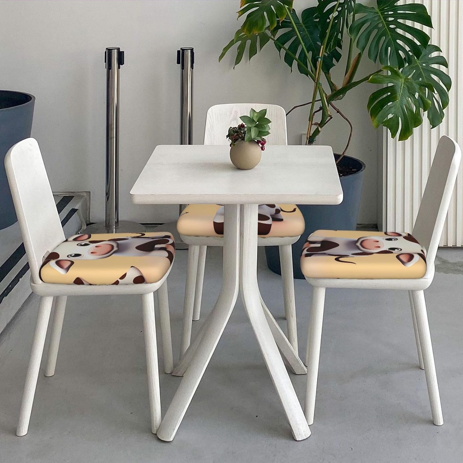 2pcs Stretch Seat Covers Set Cute Cow Chair Cover for Dining Room Removable Chair Seat Slipcovers