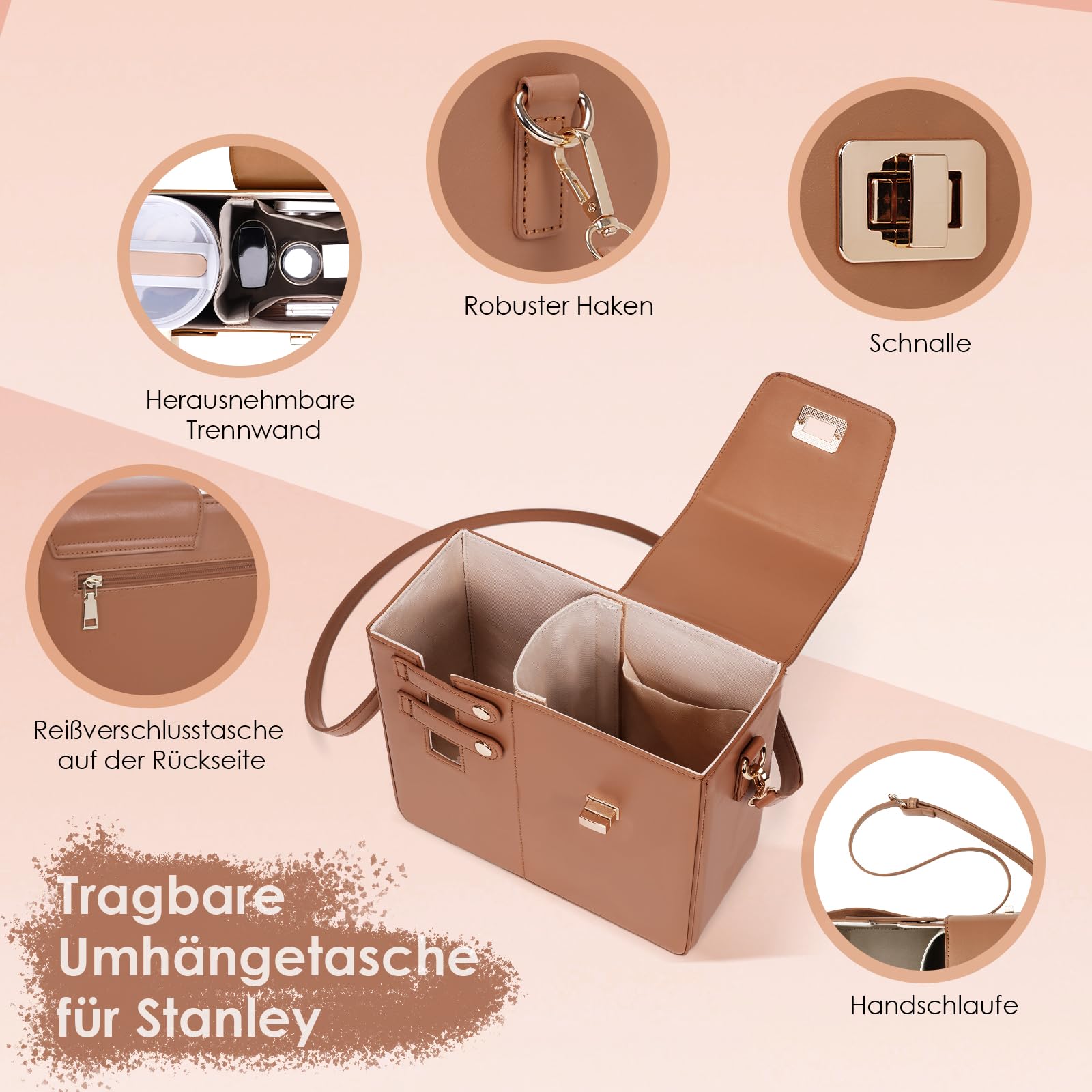 Sac à Eau Pour Gobelet Stanley 40 Oz (1,2 L) - Avec Poche Téléphone Et Bandoulière, Pour Randonnée Et Voyage - 5