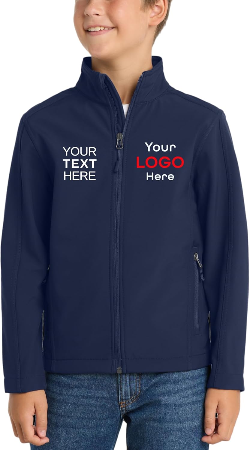 Custom Embroidered Youth Soft Shell Jacket | Water & Wind Resistant Kids Coat | Microfleece Lined Warmth for Boys & Girls | Add Text or Design