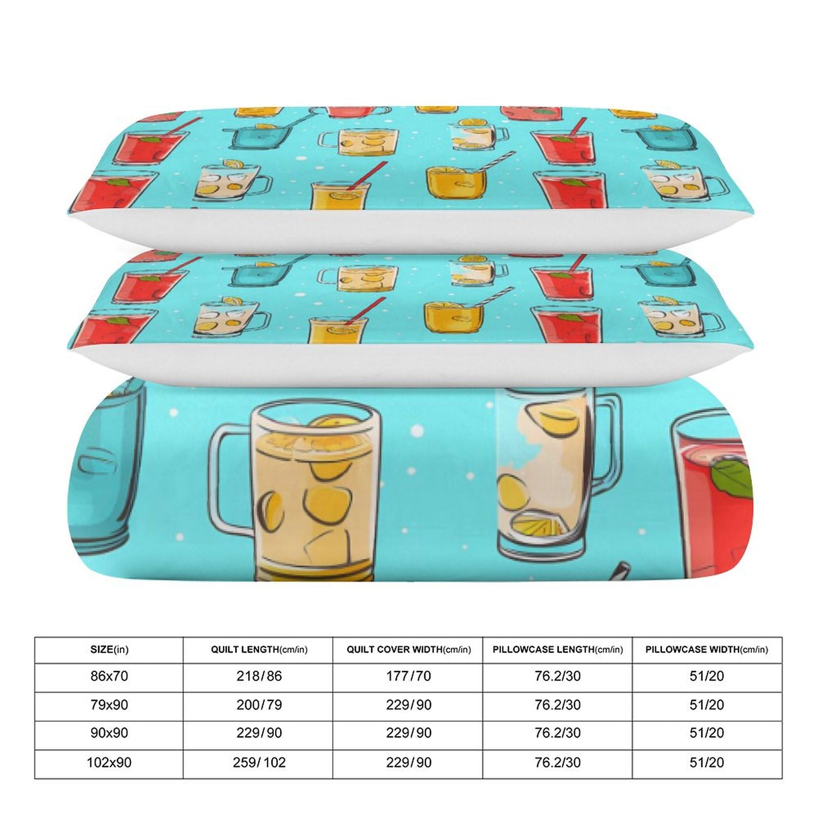 Drink Cups Funny 3 Piece Bedding Comforter Sets 1 Duvet Cover and 2 Pillowcases 86