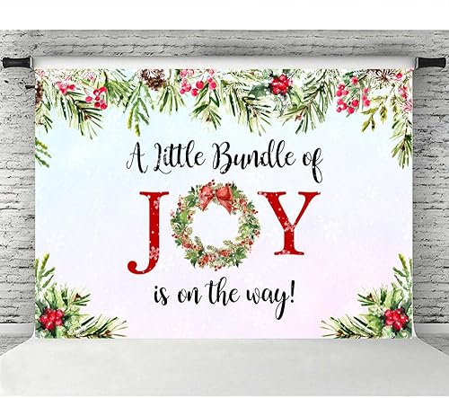 Miniatura 5 de Lofaris Telón de fondo rojo de Navidad para baby shower, un pequeño paquete de alegría está en camino, decoraciones de fiesta para niños y niñas,