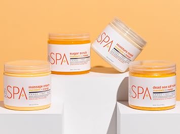 BCL SPA Luxury Organic Skin Care Bundle - Mandarin + Mango Includes Dead Sea Salt Soak, Sugar Scrub, Moisture Mask and Massage Cream with Shea Butter, Arnica, Aloe Vera, Chamomile, Sage and Argan Oil