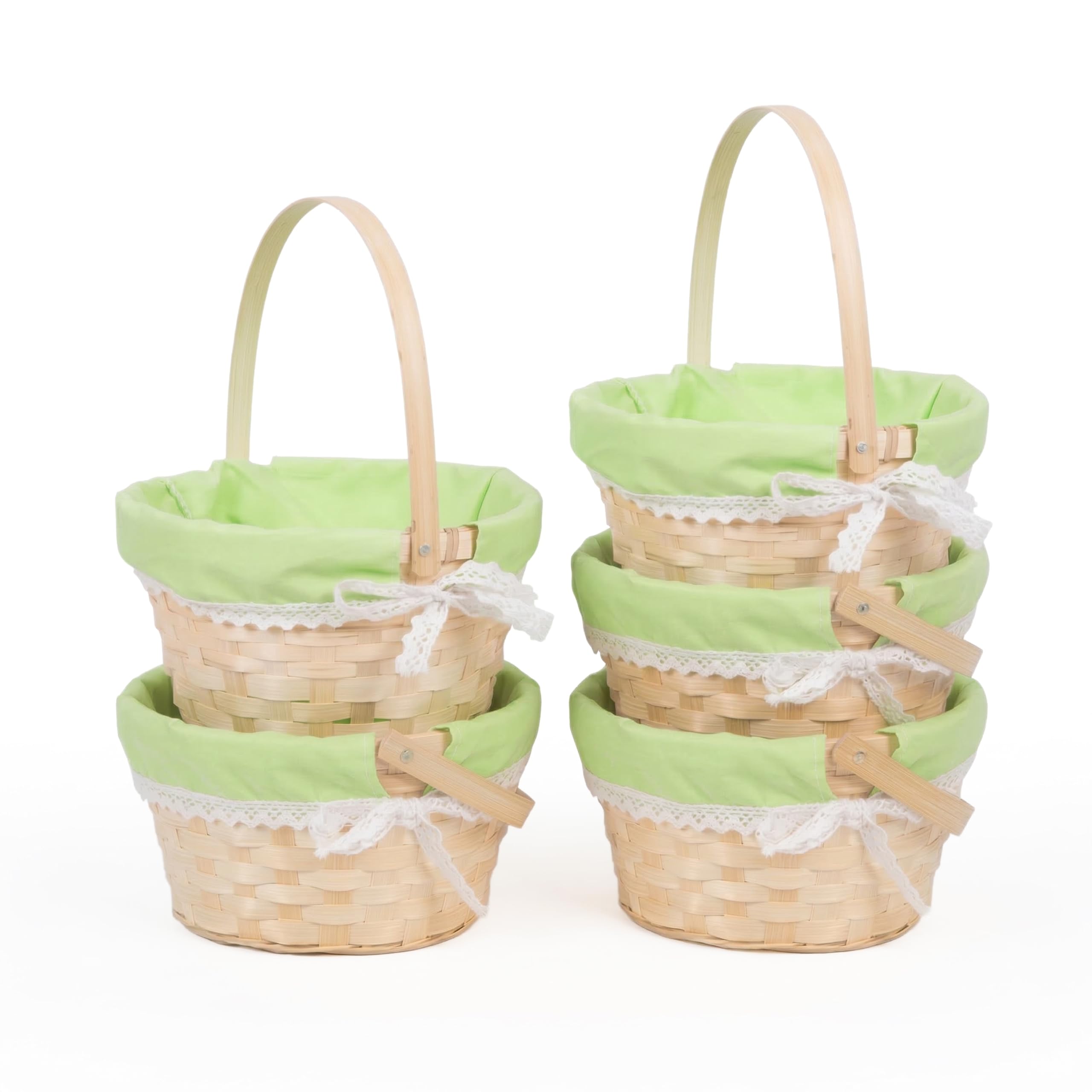 Wickerfield Girls Green 5Pcs Easter Egg Hunt Baskets For Kids, Small Gift Hamper Basket With Handle, Woven Bamboo Small Wicker Easter Hamper Basket, Kids Party Flower Baskets (5, )