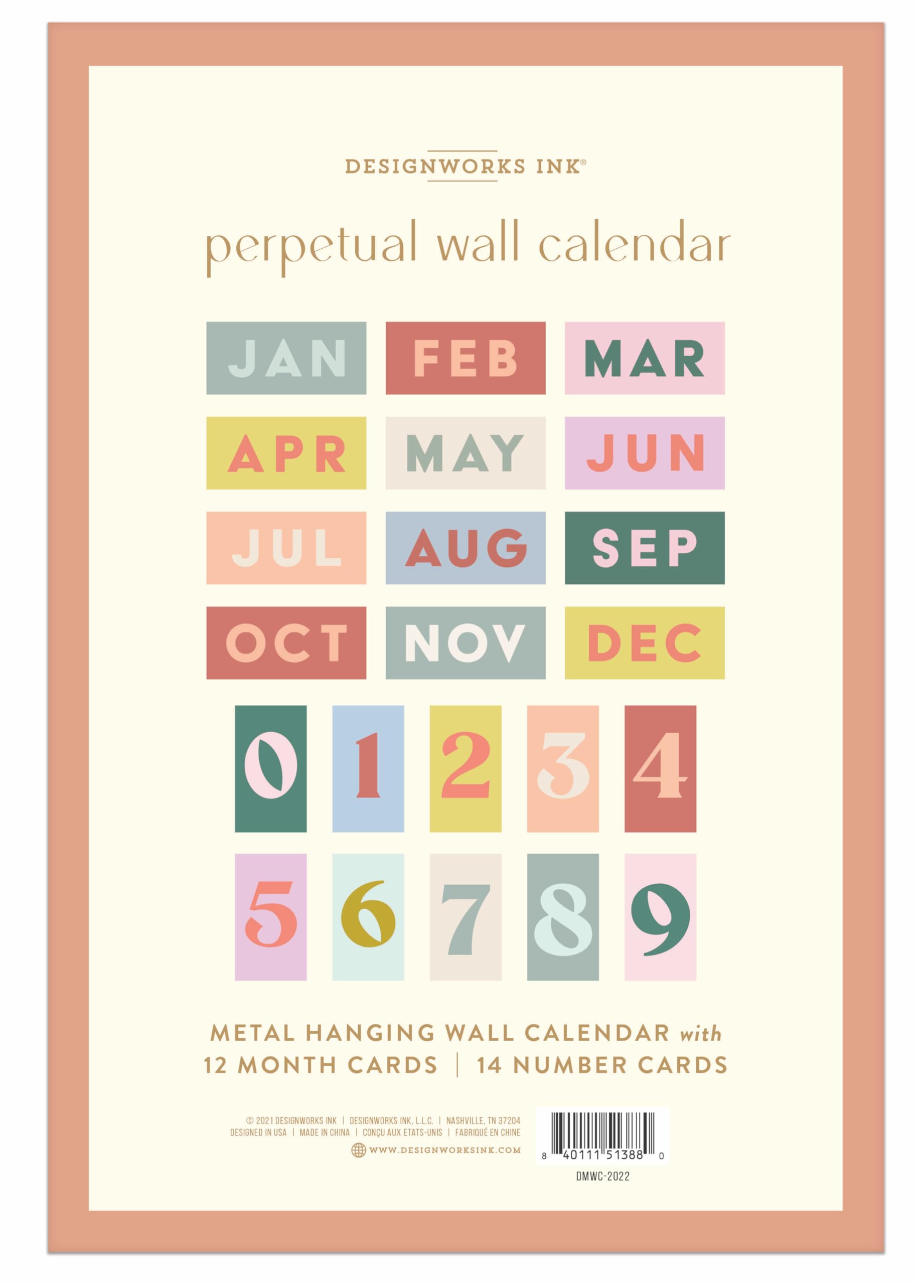 DesignWorks Ink Calendario de pared perpetuo enmarcado, 14 cm x 27 cm