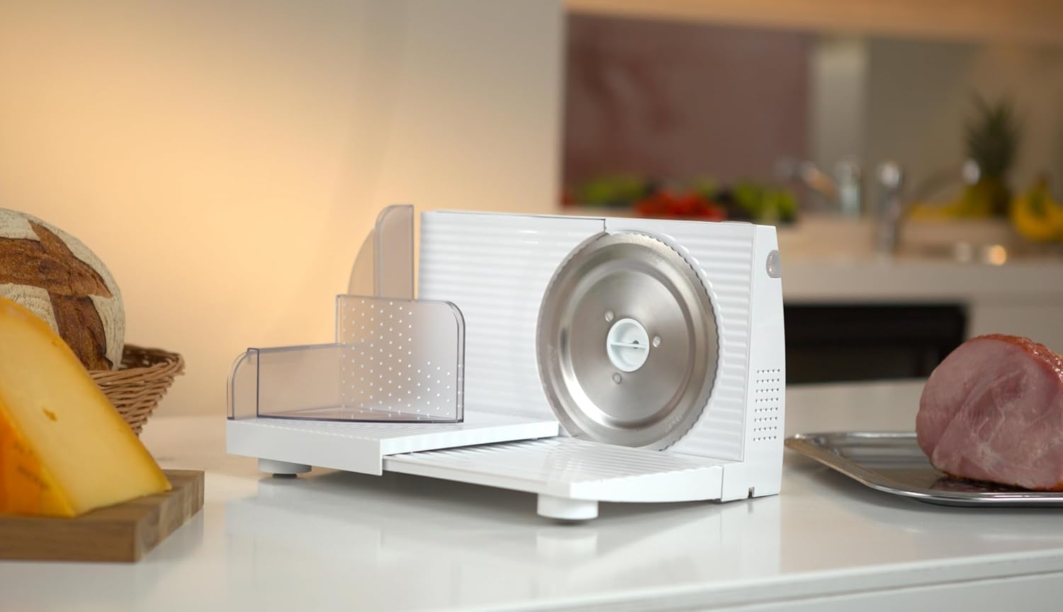 EMERIO Cortadora multiusos, Made in EU, MS-125000, cuchilla de acero inoxidable de Alemania, ajustable de 0 a 17 mm, plegable para ahorrar espacio, con interruptor de seguridad, Eco 100 W