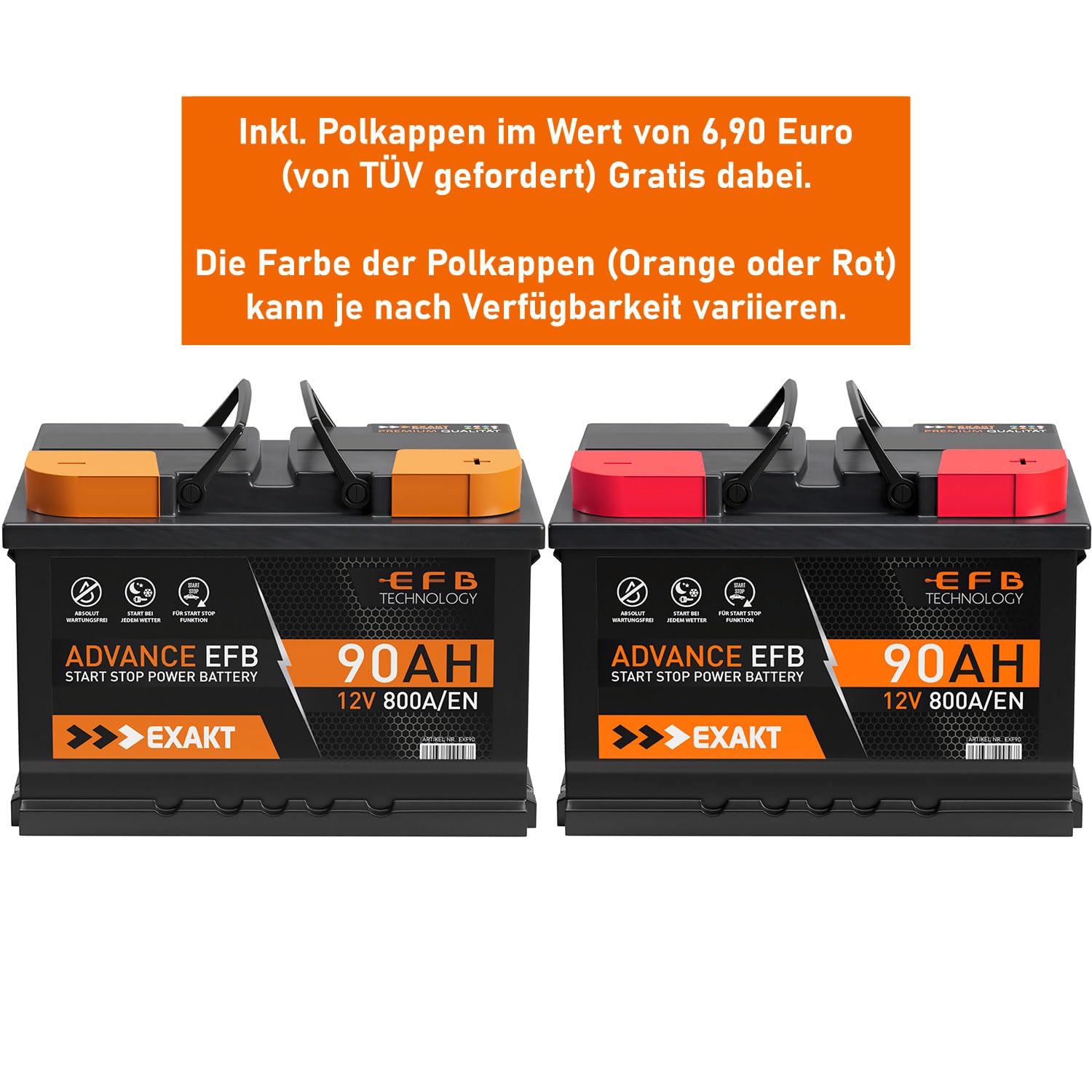 EXAKT EFB Batterie 90Ah 12V Start-Stop Autobatterie ersetzt 70Ah 75Ah 80Ah
