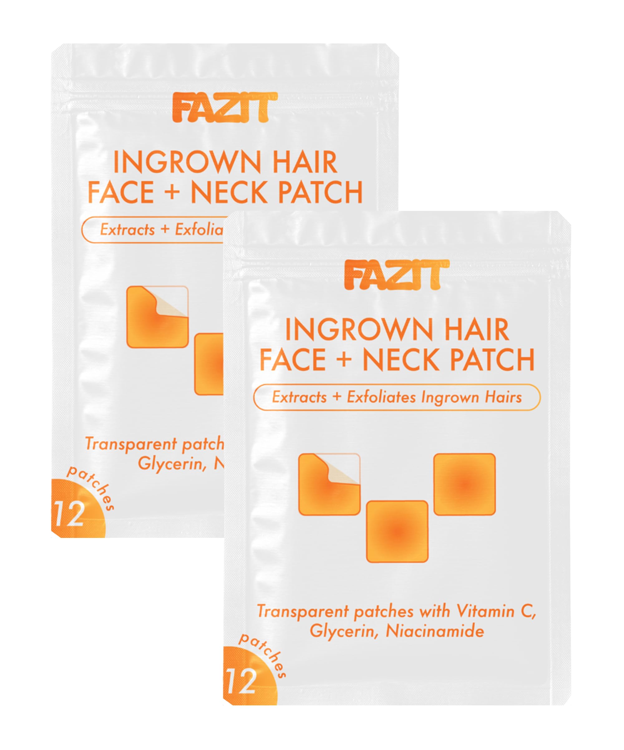 FAZIT Ingrown Hair Treatment - Beard Patch for Men's Facial Hair Removal - 2 Pack Pads 12 Count (Pack of 2)